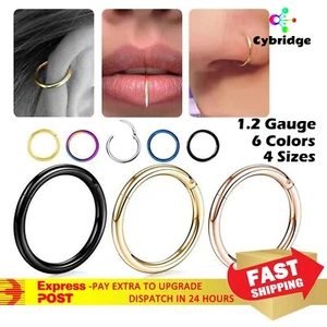 Stainless Steel Hinged Septum Clicker Nose Lip Ear Body Ring Hoop Piercing 1PC - Picture 1 of 9