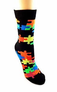 Puzzle Pieza Calcetines Crew Color Negro Damas Crew Autismo Conciencia Everbright - Imagen 1 de 43