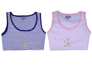 Ladies Jersey Cotton Pyjamas Striped Anchor Tank Top Plain Shorts Summer PJs Set - Picture 1 of 30