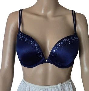 Victoria's Secret Very Sexy Push Up Bra Rhinestones underwire navy size 34D - Picture 1 of 5