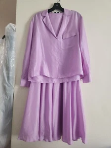 Vince Set Silk Pocket Popover Blouse + Full Skirt Pull On Lilac Sz XS NWT - Picture 1 of 15