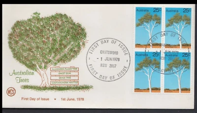 1978 25c Ghost Gum Tree FDC Block of 4 Australia Unaddressed - Image 1 of 2