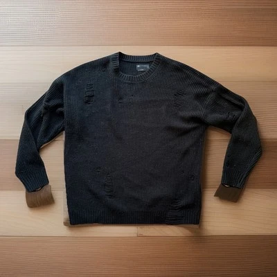 ASOS Black Torn Long Line Cable Knit Jumper Sweater Fisherman Grunge - Image 1 of 4