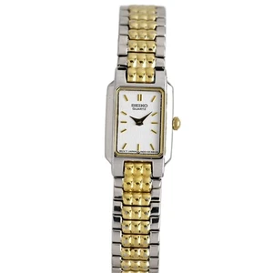 Reloj pulsera de cuarzo Seiko para mujer dos tonos rectangular esfera blanca eslabón piramidal - Imagen 1 de 10