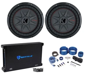 2) Kicker 48CWRT102 10" 1600W Slim Shallow Car Subwoofers+Mono Amplifier+Amp Kit - Picture 1 of 12