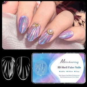 120/140pcs 3D Shell Shape False Nails Full Cover Nail Art Salon Home DIY - Picture 1 of 9