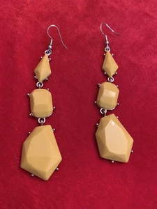 Geometric Yellow Acrylic Earrings 4” Dangle Drop - Picture 1 of 3