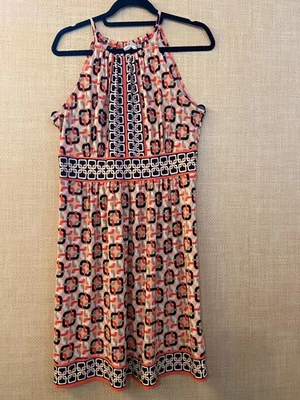 London Times sleevless halter top dress size L pink with geometric print - Image 1 of 4