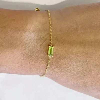 4 克拉翡翠切割实验室创建的 Peridot 女式链式手链 14K 黄金饰面 — 第 1/4 张图片
