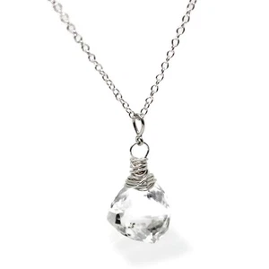 Clear Crystal Quartz Necklace Sterling Silver Trilliant Gemstone Briolette Py... - Picture 1 of 9