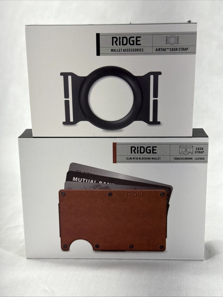 RIDGE Men’s SLIM RFID-Blocking LEATHER WALLET Tobacco Road Cash & Cards OPEN BOX