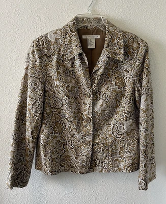 Chaqueta Blazer Mujer Requisitos Talla 12 Floral Tostado Mezcla Lino Botón Frontal Foto 1 de 4