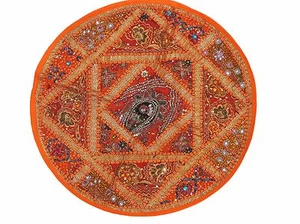 Orange Round Decorative Floor Pillow Cover - Elegant Couch Bed Large Cushion 26" - Picture 1 of 4
