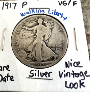 1917 (P) 50C Walking Liberty 90% Silver Half Dollar VG/F 🔥Nice Vintage Look🔥 - Picture 1 of 4
