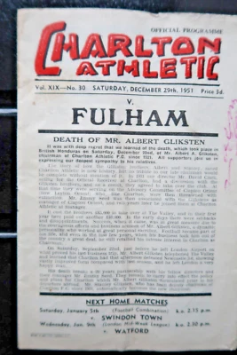 CHARLTON V FULHAM FOOTBALL PROGRAMME 1951 - 1952 DIVISION 1 - Image 1 of 4