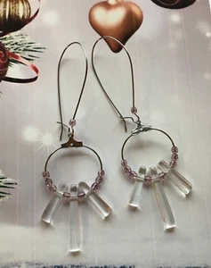 CLEAR GLASS TABS WITH TINY FACETED 2 MM AMETHYST BEADS & LONG WIRES GORGEOUS!! - Picture 1 of 5