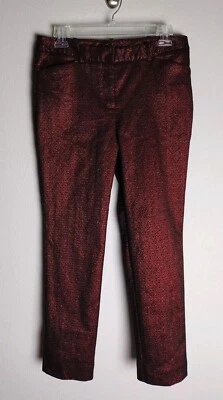 Worthington Metallic Red Black Mid Rise Slim Fit Skinny Cropped Ankle Pants 6 - Image 1 of 3