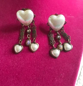 PENDIENTES CORAZÓN PERLA ARAÑA BOB PLÁTANO VINTAGE AÑOS 80 A. VENDITTI - Imagen 1 de 4