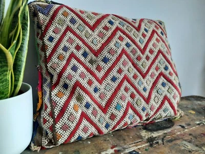 ANTIQUE Vintage aztec BOHO KILIM ORIGINAL Cushion geometric tribal woven SADDLE  - Image 1 of 4