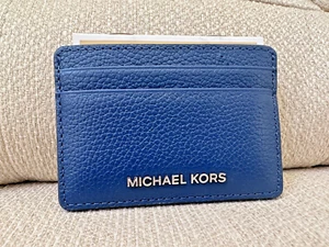 NWT $58 Michael Kors Jet Set Credit Card Case Holder River Blue Leather - Picture 1 of 6