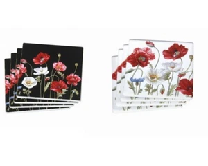 New 4pc Poppies Flowers Coaster Set Drink Coasters Ceremic Chinaware Gift 4'' - Bild 1 von 5