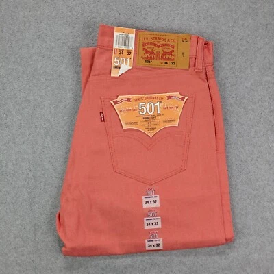 Jeans Levi's 501 Denim Original Encogibles a Ajuste Botón Mosca Coral 34x32 para Hombre Foto 1 de 4
