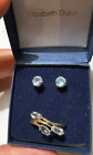 NIB Vintage 9K Gold Elizabeth Duke Aquamarine Bypass Ring Stud Earrings Set DD5