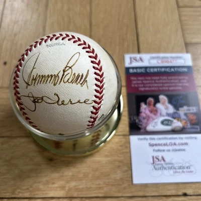 Joe Torre & Johnny Bench Autografiado Firmado Béisbol Salón de la fama Certificado de Autenticidad JSA ¡Belleza! Foto 1 de 4
