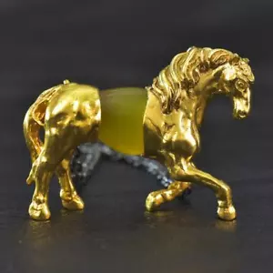 Oro Vermiglio Sterling Disegno Cavallo Collana Giallo Calcedonio Gemma 22.34 G - Foto 1 di 12