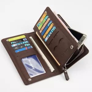Men Leather Wallet Long Clutch Bifold Zipper Credit Card Holder Purse Handclutch - Picture 1 of 20