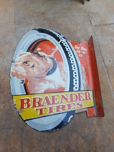 Porcelain Braender Tires Enamel Sign Size 21.5" x 16" Inches 2 Sided - Picture 1 of 2