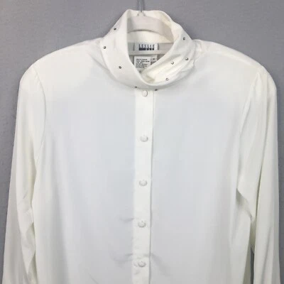 Top vintage Leslie Fay para mujer 8 crema fluido elegante secretaria brillante femenino Foto 1 de 4