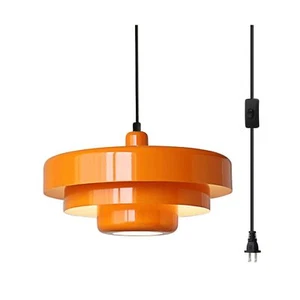 Plug in Pendant Light Mid Century Hanging Lamp with Plug in Cord Orange Penda... - Picture 1 of 8