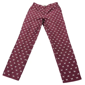 J.Crew Terrier Dogs Burgandy Teddy Flat Front Jacquard Trousers Sz 4T - Picture 1 of 22