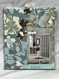 Fabric Shower Curtain NIP-West St. Designs Pressed Flower 70" x 72" Blue Green - Picture 1 of 5