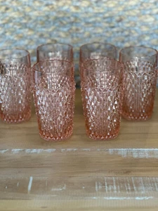 Vintage Pink Indiana Glass Diamond Point Tumblers Set of 6, 6" Tumblers - Picture 1 of 8