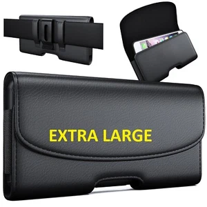 NEM Leather Black Large Belt Clip Cell Phone Pouch fits Thick Case Hard Case on - Picture 1 of 8