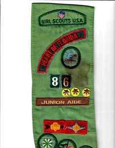 Parches Girl Scouts Sash Heart of Florida 86 Junior Aide años 60 primer lugar sucio - Imagen 1 de 4