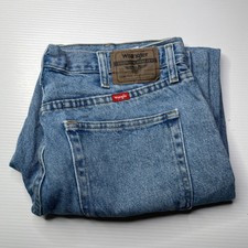Wrangler Straight Denim Jeans Mens Size 34 Waist Blue Casual Style Fashion Fit
