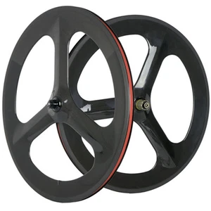 700 Carbon Tri Spoke Wheel Road Bike Carbon Wheelset 3 Spoke Bicycle Wheels - Picture 1 of 8