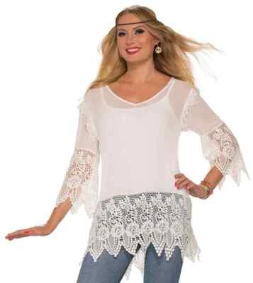 Camisa Hippie Gasa Crochet Años 60 Generación Vestido Elegante Halloween Adulto Disfraz Foto 1 de 2