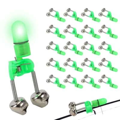 20pack LED Night Fishing Bite Bait Alarm 2 Bells Light Rod Tip Clip Alert Ring