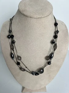 Premier Designs Triple Strand Gunmetal Black Bead Necklace - Picture 1 of 5