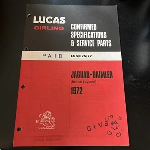 Lucas Girling Jaguar-Daimler 1972 Confirmed Specifications & Service Parts - Picture 1 of 6