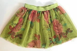 EUC GAP Kids Sz 8 M Girls Green Floral Tulle Lined Skirt Elastic Waist - Picture 1 of 2