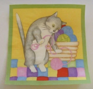 1 Iron On Fabric Material Appilque Grey White Cat Green Frame A  - Picture 1 of 1