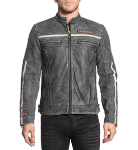 AFFLICTION Leather BLACK MOON RIDERS JACKET Grey Biker MMA - Picture 1 of 11