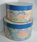 Vintage Stackable Hat Boxes Pink and Blue Floral Design Solid Blue Lining 