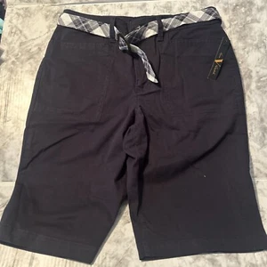 Gloria Vanderbilt Sierra Flat Front Shorts Womens Stretch Twill Belted - Picture 1 of 15