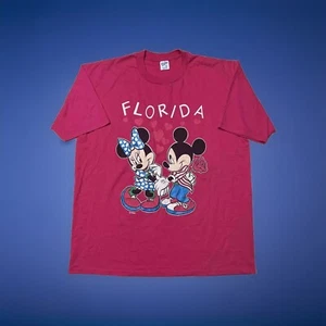 Vintage Mickey Minnie Mouse Flower Pink Florida Tshirt Tee Velva Sheen Sz XL USA - Picture 1 of 12